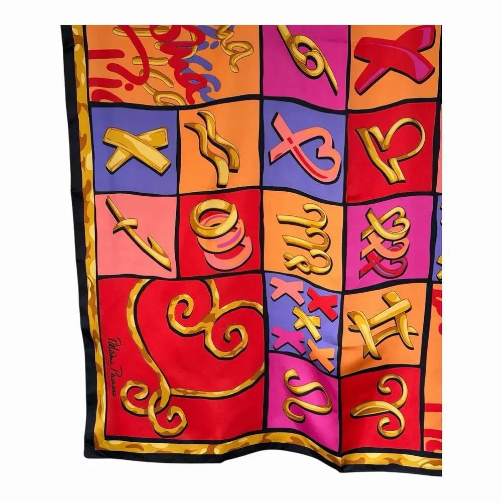 Vintage Paloma Picasso Parfums Astrological Scarf Italy 1980s Signed Designer - Picture 6 of 16